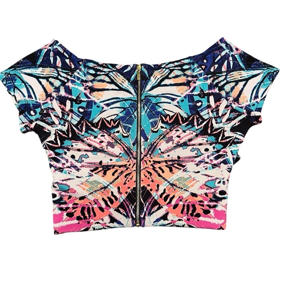Bebe Multicolor Abstract Wrap Front Crop Top Size S - Picture 2 of 5